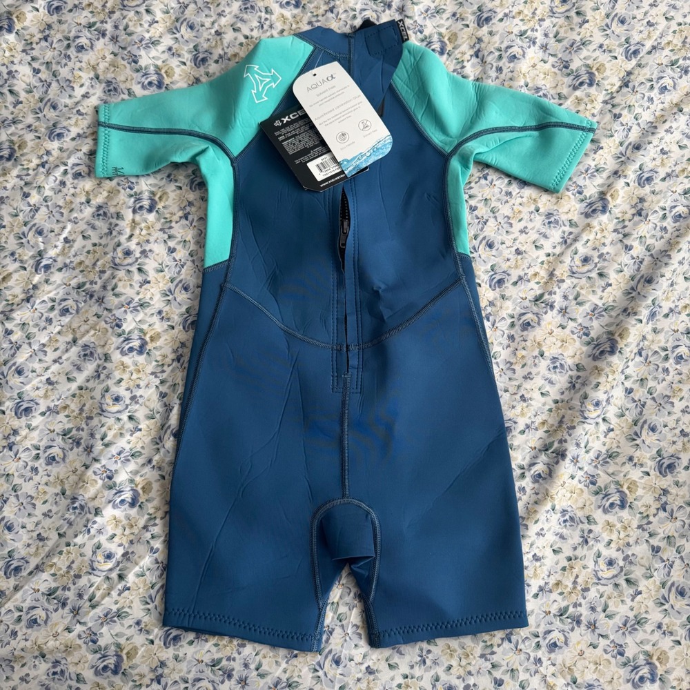 Xcel Kids Shorty Wetsuit Blue Teal Short Sleeve Back Zip TN011019-FBP-5 Size 5